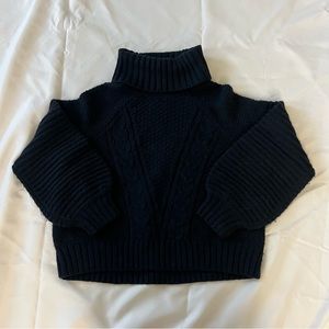 navy cable knit turtleneck sweater